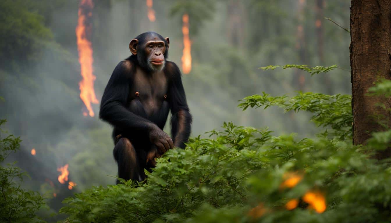Chimpanzee and fire