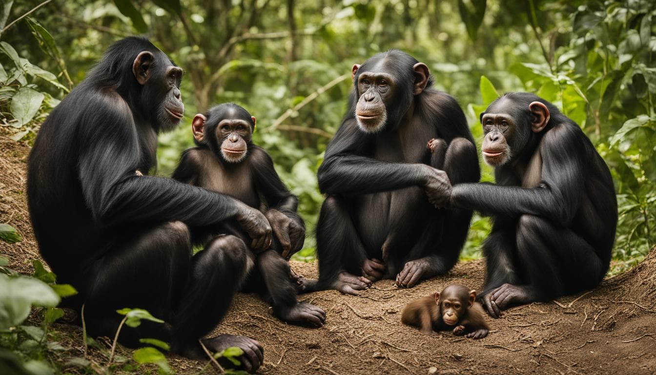 How are chimpanzee families structured in the wild?
