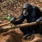 How do chimpanzees forage for food in the wild?