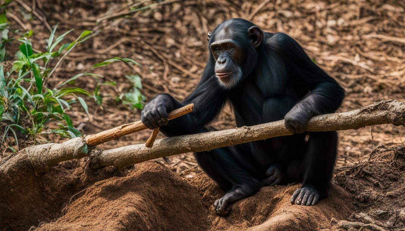 How do chimpanzees forage for food in the wild?