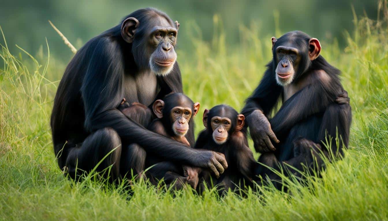 How do family bonds and relationships work in chimpanzee groups?