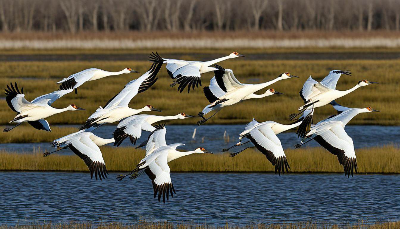 What are the migration patterns of the whooping crane?