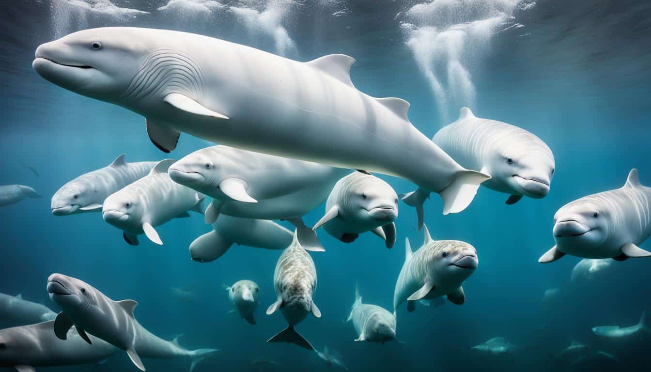 How do beluga whales hunt for food?