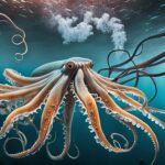 How do giant squids interact with other marine life?