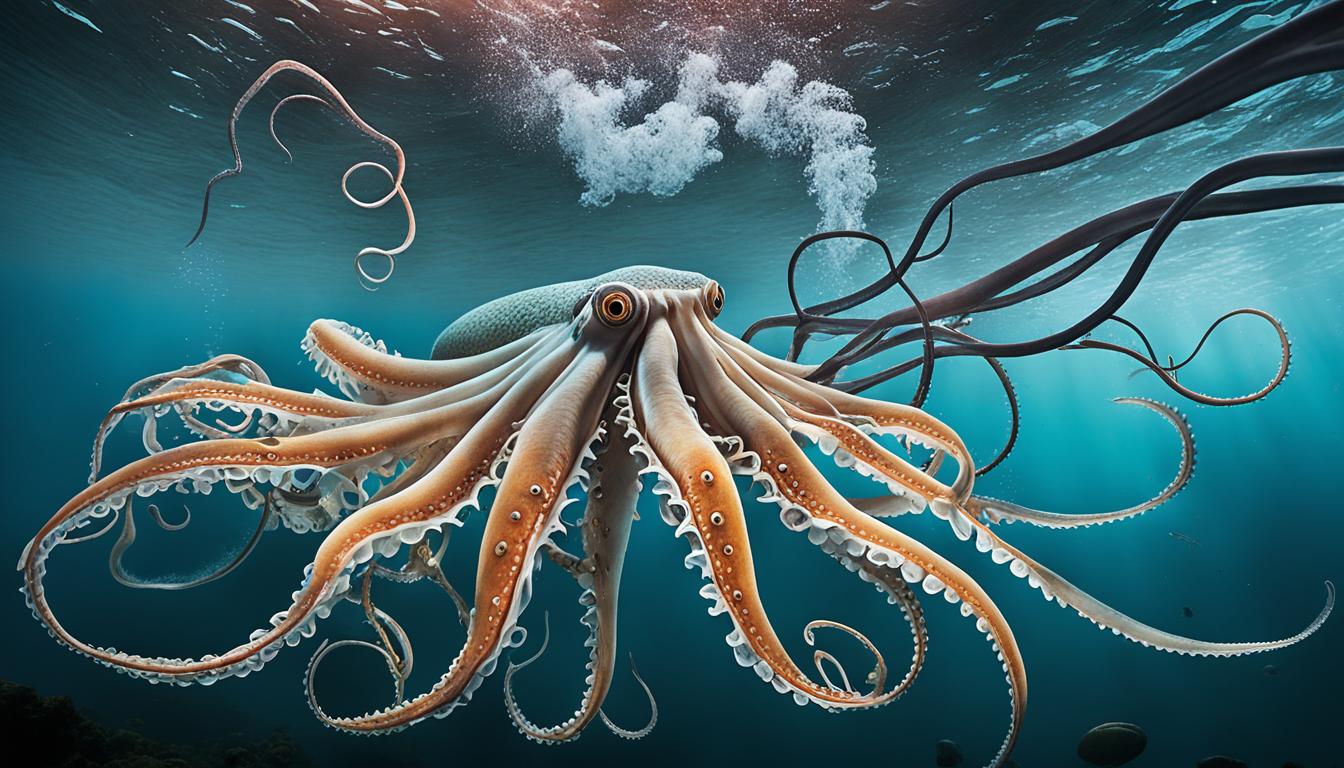 How do giant squids interact with other marine life?