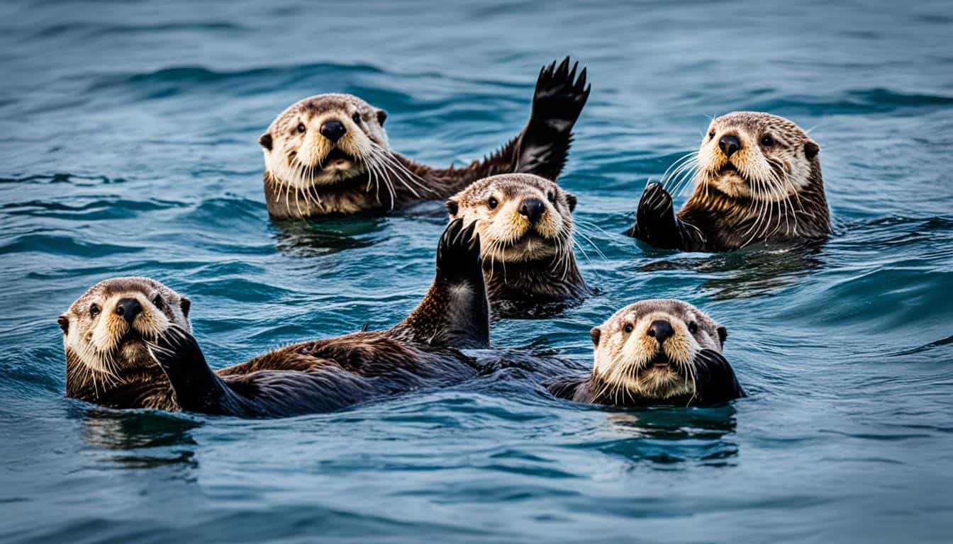 How do sea otters hunt for food?
